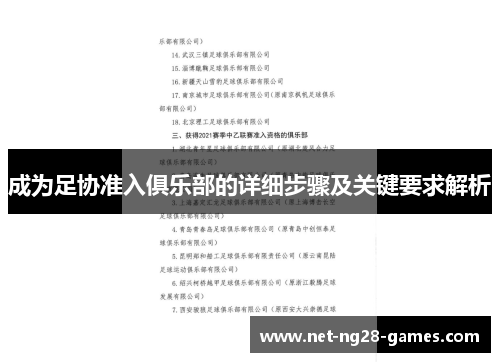 成为足协准入俱乐部的详细步骤及关键要求解析